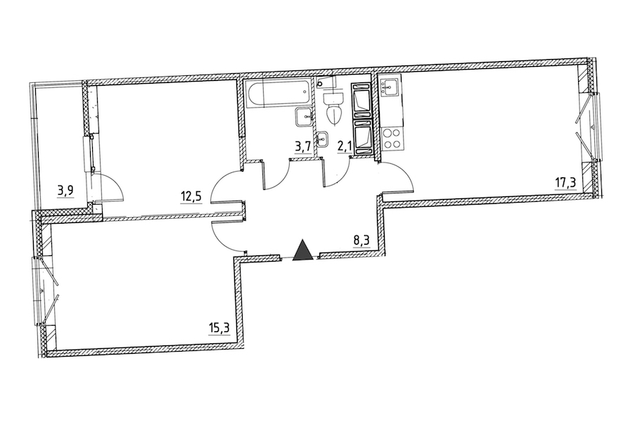 2-комнатная квартира 61.2 м², 3/12 эт., ЖК «Квартал Che»